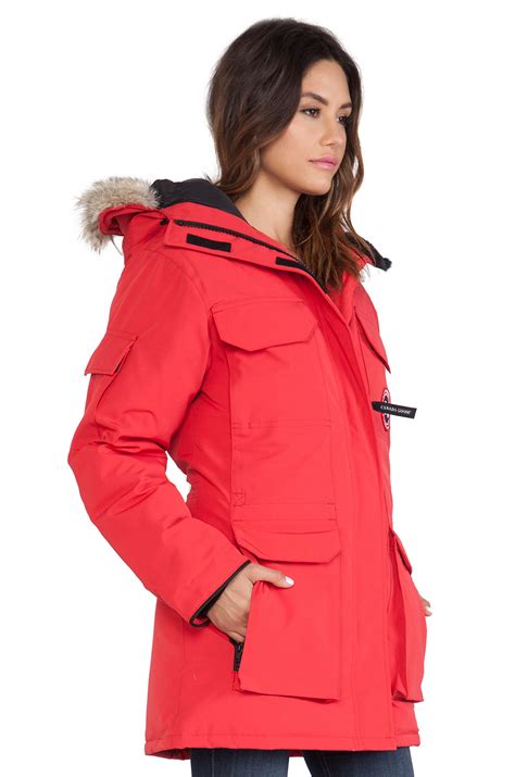 canada goose expedition parka with coyote fur trim in red lyst