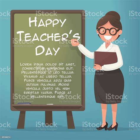 Happy Teachers Day A Kind Teacher Stands At The Blackboard Stock