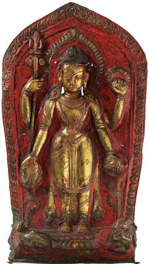Global Nepali Museum A Large Gilt And Polychromed Copper Repousse