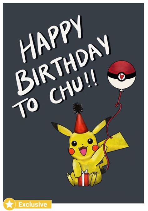 A Pokemon Birthday Card With A Pikachu Holding A Balloon And The Words