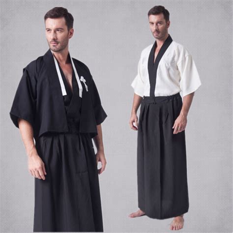 Black White Japan Tradition Japanese Kimono Men Male Yukata Clothing