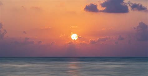 Wallpaper Sunset Sea Orange Sky Calm Sea Surface Nature Desktop