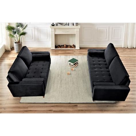 Us Pride Furniture Monahan 2 Piece Black Velvet Living Room Set Hd