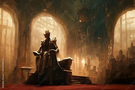 Ilustracja Stock Evil King With Crown Sitting On A Throne In A Castle