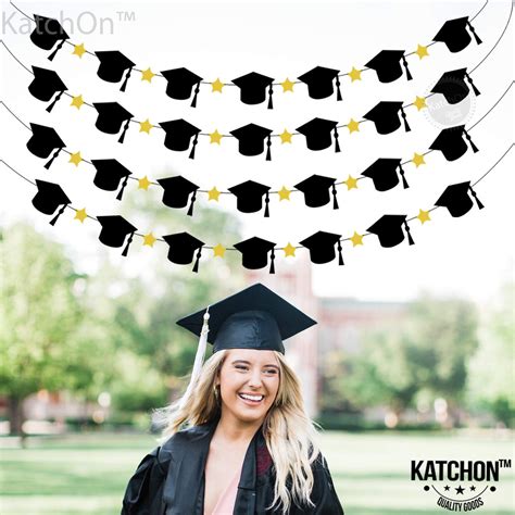 Graduation Garland With Hat And Star Assembled Black And Etsy