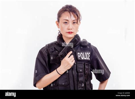 Chinese Female Police Officer With Pistol Stock Photo Alamy