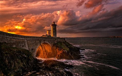 Beautiful Lighthouse With Rock Bridge Wallpaper Photos