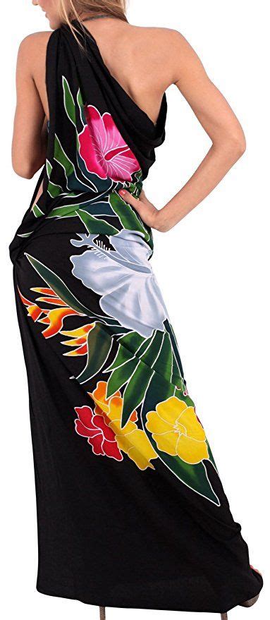 la leela floral hawaiian beach cover ups sarong bali swimsuit swim bathing wrap pareo black