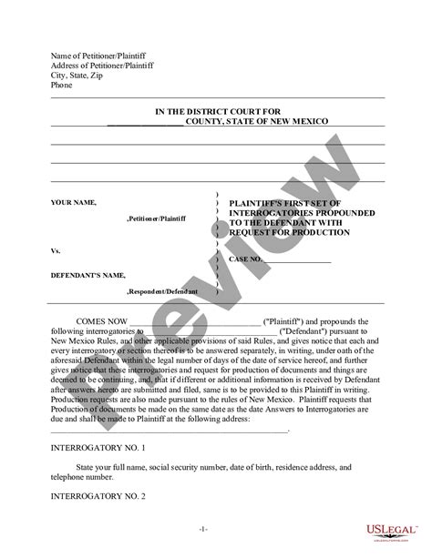 Las Cruces New Mexico Discovery Interrogatories From Plaintiff To