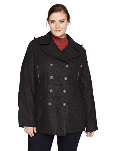 New Excelled Leather Womens Plus Size Wool Blend Fashion Pea Coat