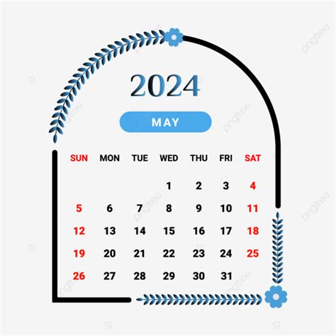 Kalender Bulan Mei 2024 Dengan Desain Bunga Hitam Dan Biru Langit