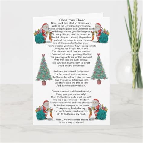 Funny Christmas Poem Santa And Xmas Tree Art Holiday Card Uk