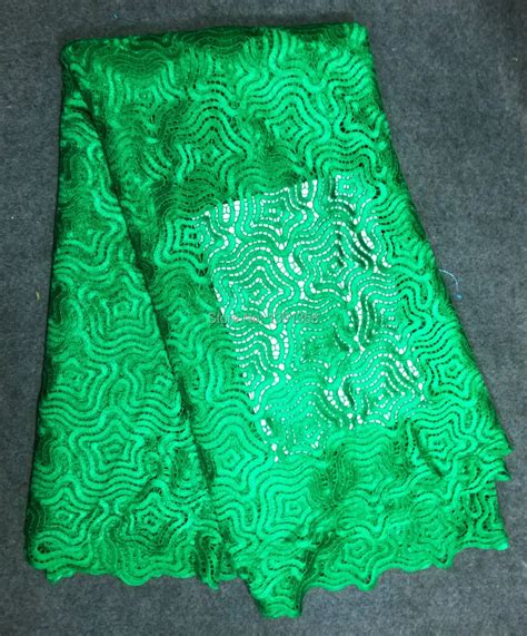 High Quality Green African Lace Fabric Patchwork Prints Cord Lace Swiss Voile Handcut Guipure