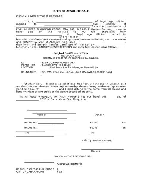 Deed Of Ownership Template
