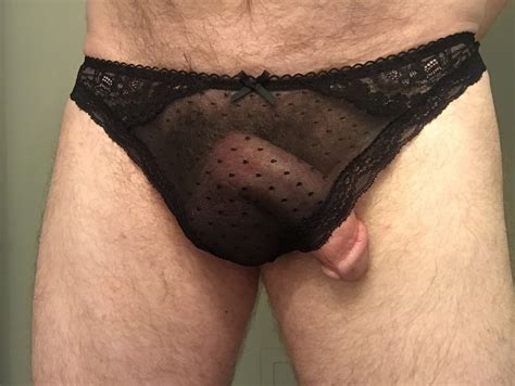 Cock In Black Soft Lace Thong See Through Panties 10