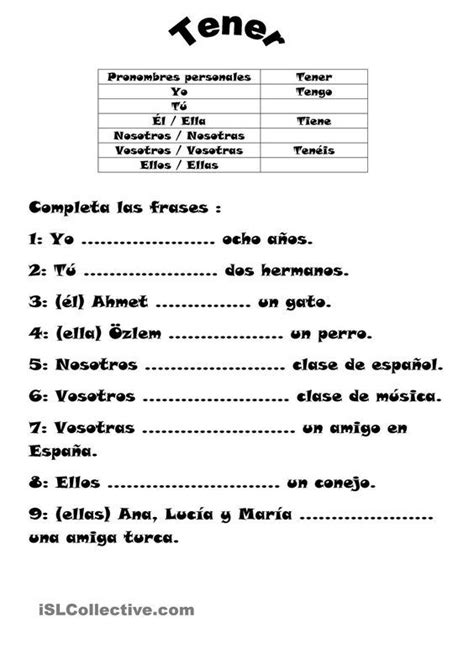 El Verbo Tener Verbo Tener Ejercicios Para Aprender Español Verbos