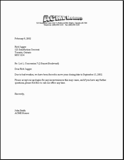 Homes Sample Document Delay Letter