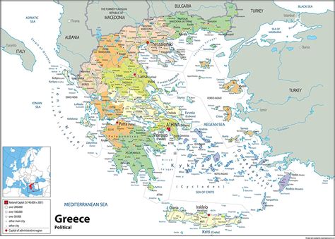 Political Map Of Greece Size A2 59 4 X 42cm Paper Laminated