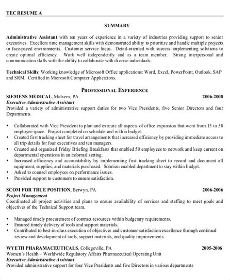 Administrative assistant resume templates legal administrative assistant resume. Executive Administrative Assistant Resume - 10+ Free Word ...