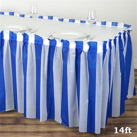14ft 10 Mil Thick Stripe Plastic Table Skirts Disposable Table Skirt Spill Proof White