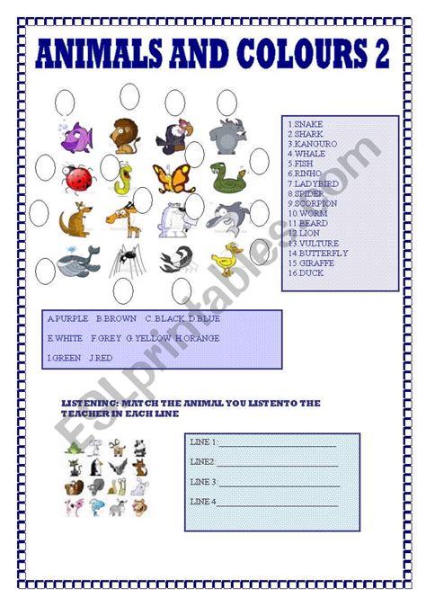 Animals And Colours 2 Esl Worksheet By Win25