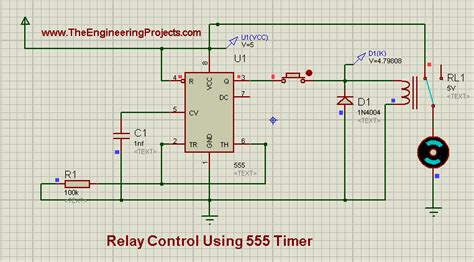 Relay Control Using 555 Timer In Proteus Isis The Engineering Projects