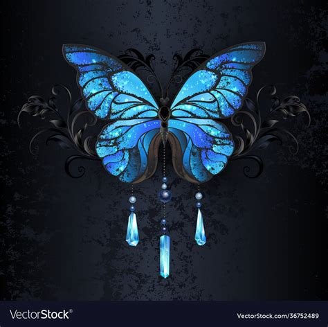 Blue Morpho Butterfly On Black Background Vector Image