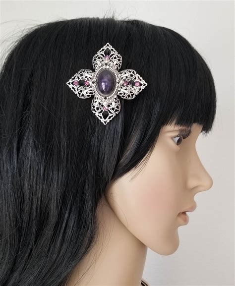 Purple Black Jeweled Hair Clip Gothic Bridal Hair Jewelry Etsy