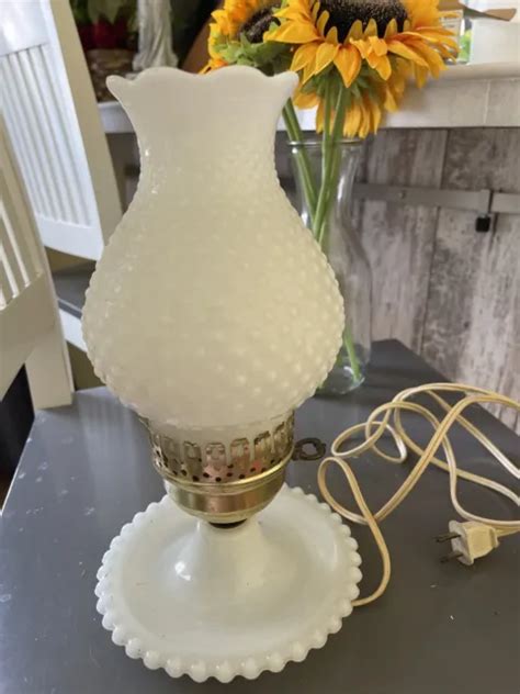Fenton Hobnail White Milk Glass Hurricane Electric Table Lamp Tall