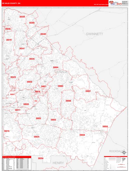 Dekalb County Ga Zip Code Wall Map Red Line Style By Marketmaps