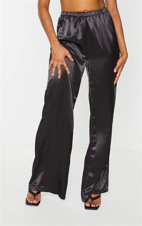 Black Satin Palazzo Trousers Trousers Prettylittlething