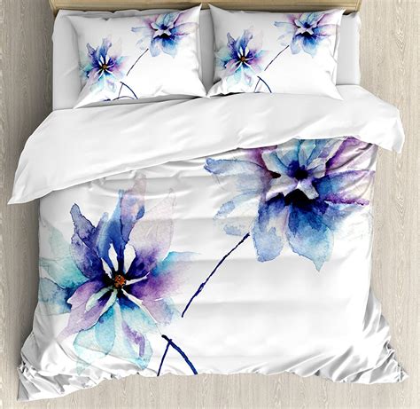 Ambesonne Watercolor Flower Duvet Cover Set Flora Drawing