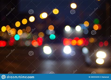 Defocused Blur City Lights At Night Abstract Bokeh Of Street Traffic