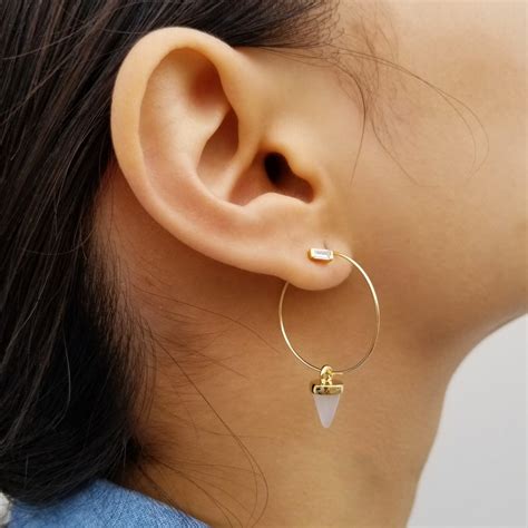 Gemstone Dangle Earrings Gold Filled Drop Hoops Gold Filled Etsy