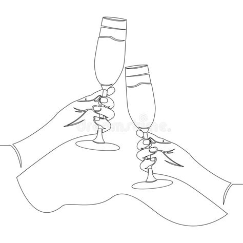 Continuous Line Hands Cheering With Glasses Stock Vector Illustration Of Doodle Line 145543886