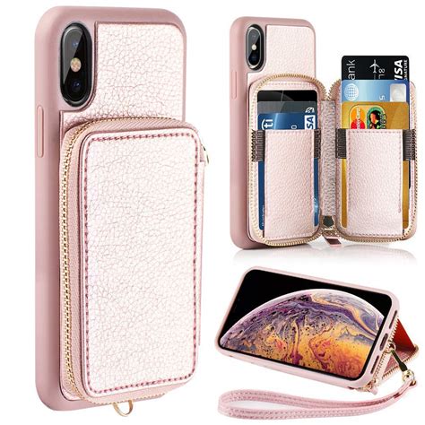 Zve Wallet Case For Apple Iphone Xs And X 58 Inch Leather Rose Gold