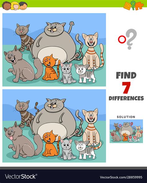 Differences Game With Funny Cats Group Royalty Free Vector