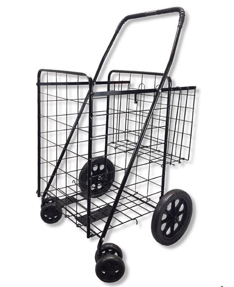 Goplus Jumbo Folding Shopping Cart With Double Basket And Swivel