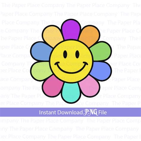 Retro Smiley Face Flower Smiley Face Png Flower Smiley Face Etsy