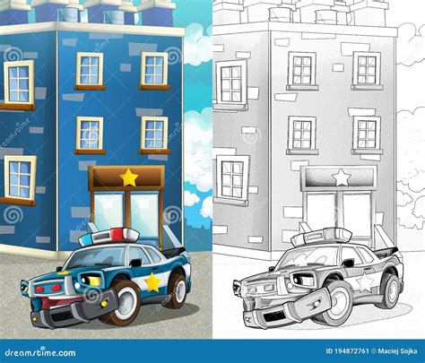 Cartoon Sketch Happy And Funny Police Car Illustration Stock