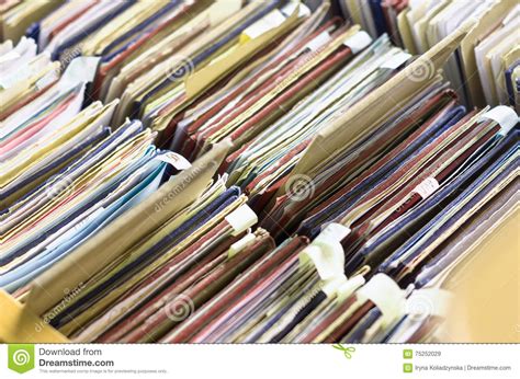 File Folders In A File Cabinet Card Catalog In A Library Close Stock