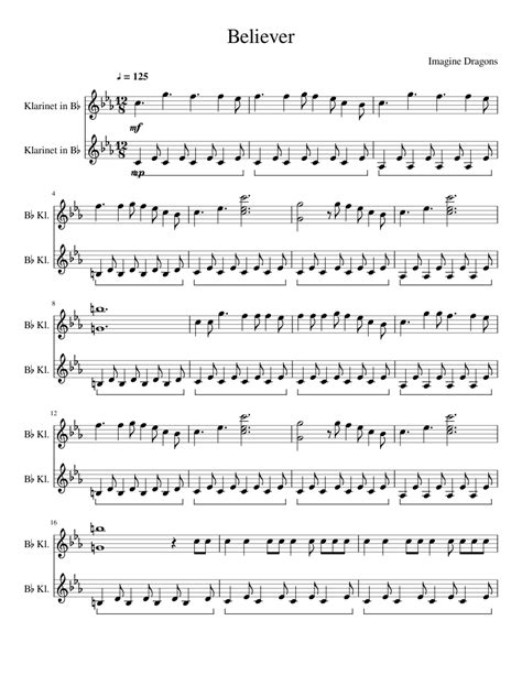 Believer Imagine Dragons Clarinet Sheet Music For Clarinet Download