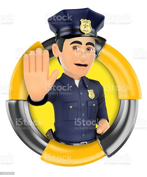 3d Logo Policeman Ordering To Stop With Hand Stock Photo Download