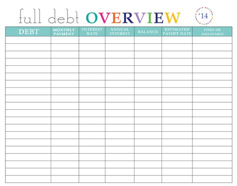 Paying Off Debt Worksheets