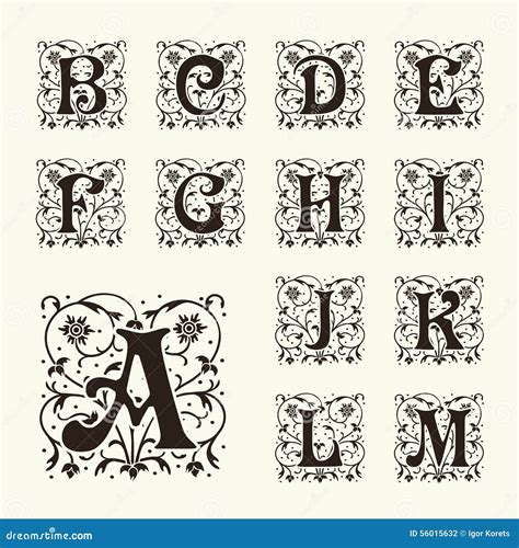 Vintage Set Capital Letters Monograms And Font Stock Vector Image
