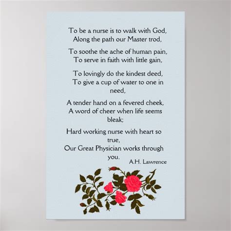 To Be A Nurse Poem With Pink Roses Poster