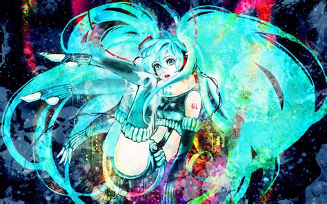 Long Hair Open Mouth Looking At Viewer Hatsune Miku Colorful Anime