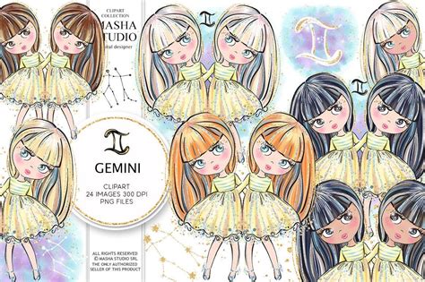 Gemini Girls Clipart Gemini Clipart Zodiac Clipart Astrology Clipart