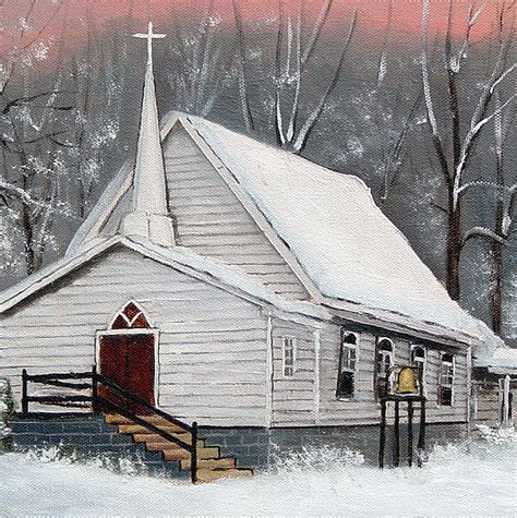 Country Winter Church Snow Scene Cardinals Snow Painting Etsy