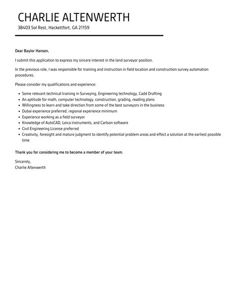 Land Surveyor Cover Letter Velvet Jobs